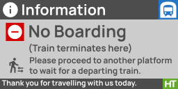 An image of a Passenger Information Display informing passengers that terminating trains arrive at this platform.